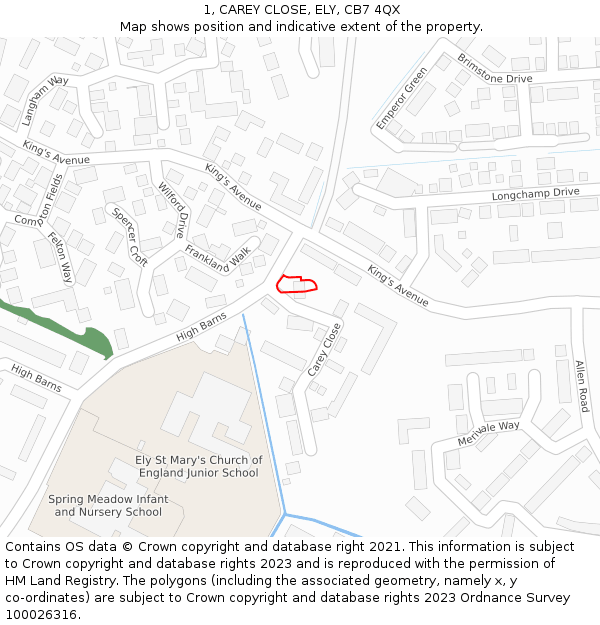 1, CAREY CLOSE, ELY, CB7 4QX: Location map and indicative extent of plot