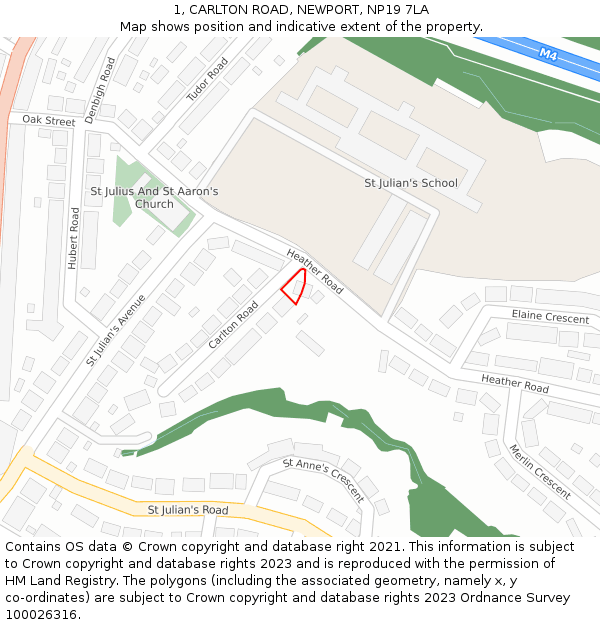 1, CARLTON ROAD, NEWPORT, NP19 7LA: Location map and indicative extent of plot