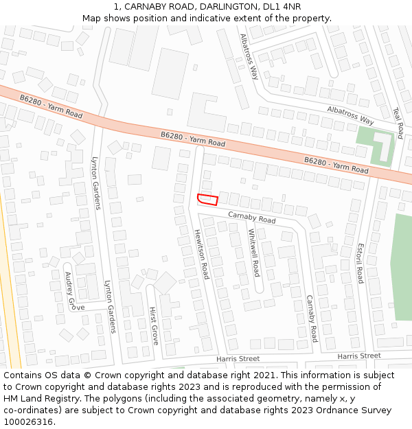 1, CARNABY ROAD, DARLINGTON, DL1 4NR: Location map and indicative extent of plot