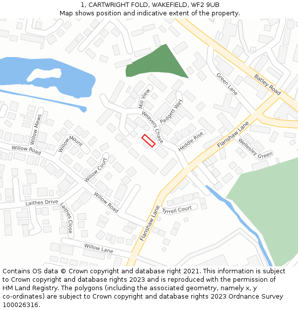 1, CARTWRIGHT FOLD, WAKEFIELD, WF2 9UB: Location map and indicative extent of plot