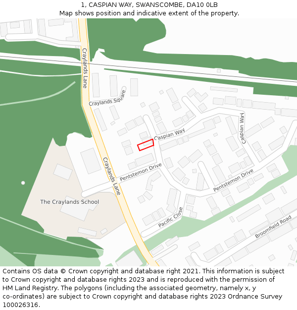 1, CASPIAN WAY, SWANSCOMBE, DA10 0LB: Location map and indicative extent of plot