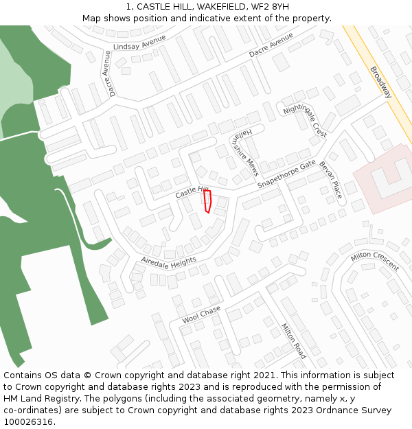 1, CASTLE HILL, WAKEFIELD, WF2 8YH: Location map and indicative extent of plot