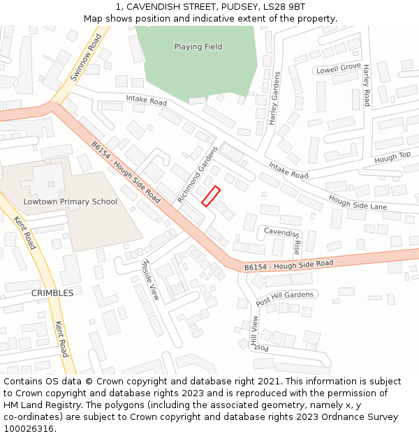 1, CAVENDISH STREET, PUDSEY, LS28 9BT: Location map and indicative extent of plot