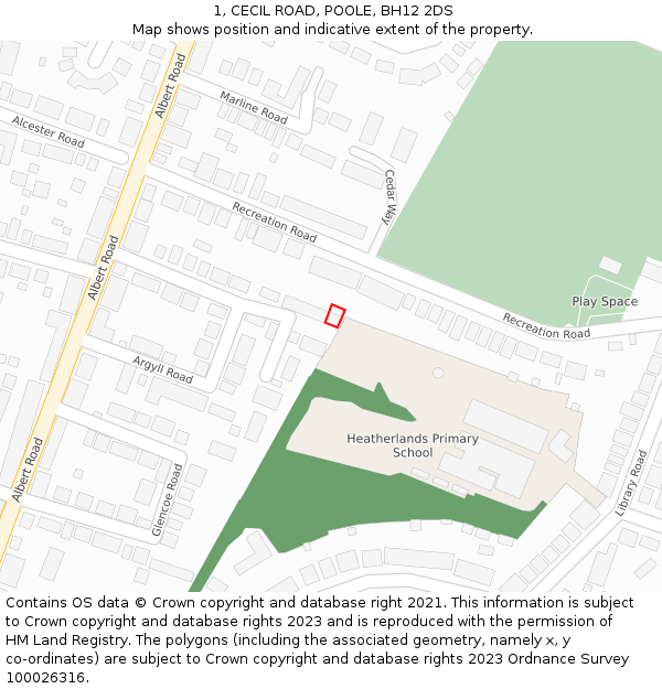 1, CECIL ROAD, POOLE, BH12 2DS: Location map and indicative extent of plot