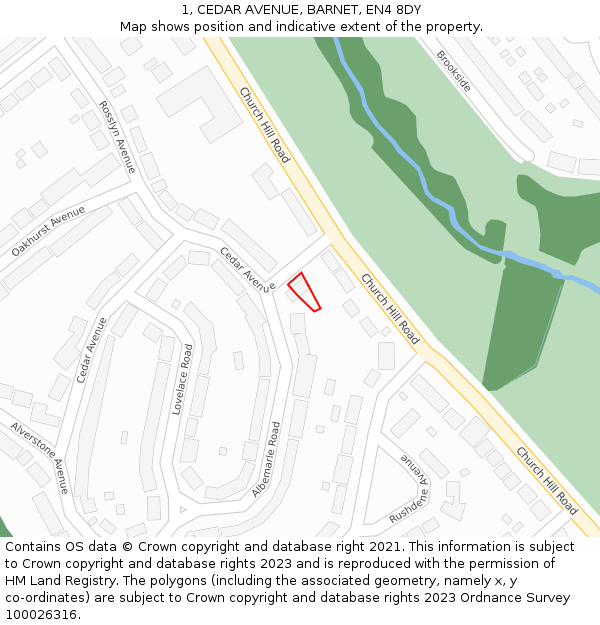 1, CEDAR AVENUE, BARNET, EN4 8DY: Location map and indicative extent of plot