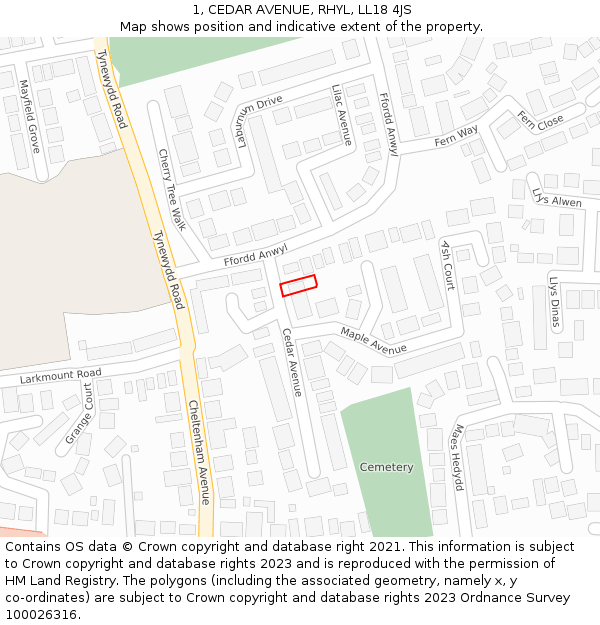 1, CEDAR AVENUE, RHYL, LL18 4JS: Location map and indicative extent of plot