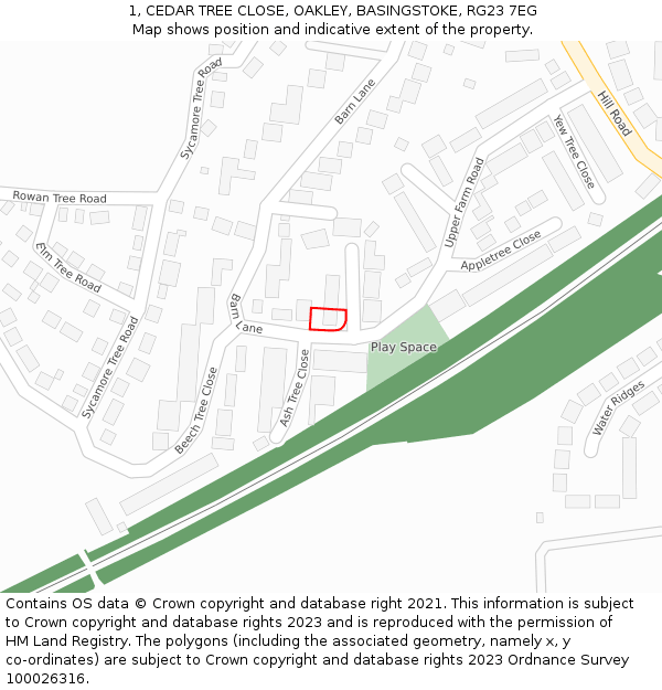 1, CEDAR TREE CLOSE, OAKLEY, BASINGSTOKE, RG23 7EG: Location map and indicative extent of plot