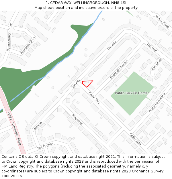 1, CEDAR WAY, WELLINGBOROUGH, NN8 4SL: Location map and indicative extent of plot