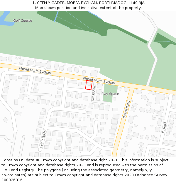 1, CEFN Y GADER, MORFA BYCHAN, PORTHMADOG, LL49 9JA: Location map and indicative extent of plot