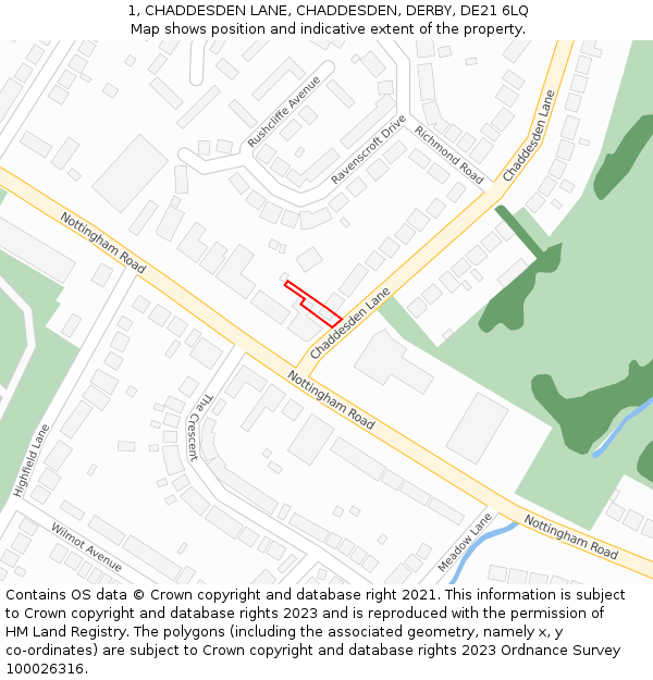 1, CHADDESDEN LANE, CHADDESDEN, DERBY, DE21 6LQ: Location map and indicative extent of plot