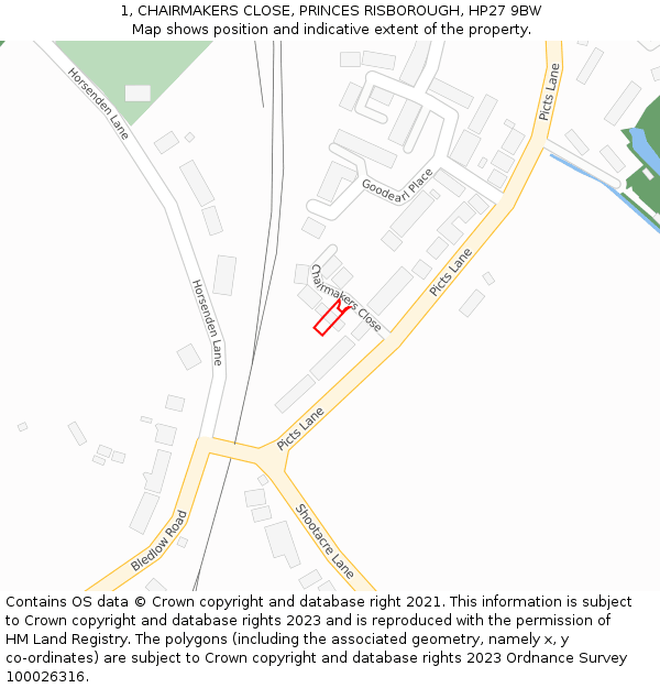 1, CHAIRMAKERS CLOSE, PRINCES RISBOROUGH, HP27 9BW: Location map and indicative extent of plot