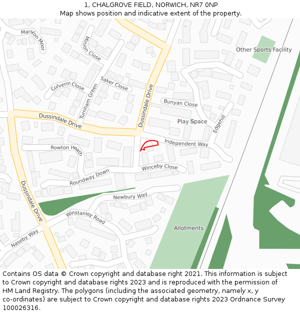 1, CHALGROVE FIELD, NORWICH, NR7 0NP: Location map and indicative extent of plot