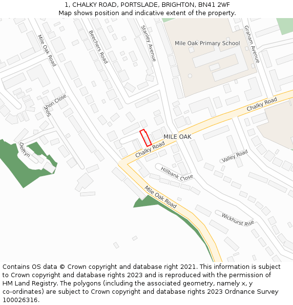 1, CHALKY ROAD, PORTSLADE, BRIGHTON, BN41 2WF: Location map and indicative extent of plot