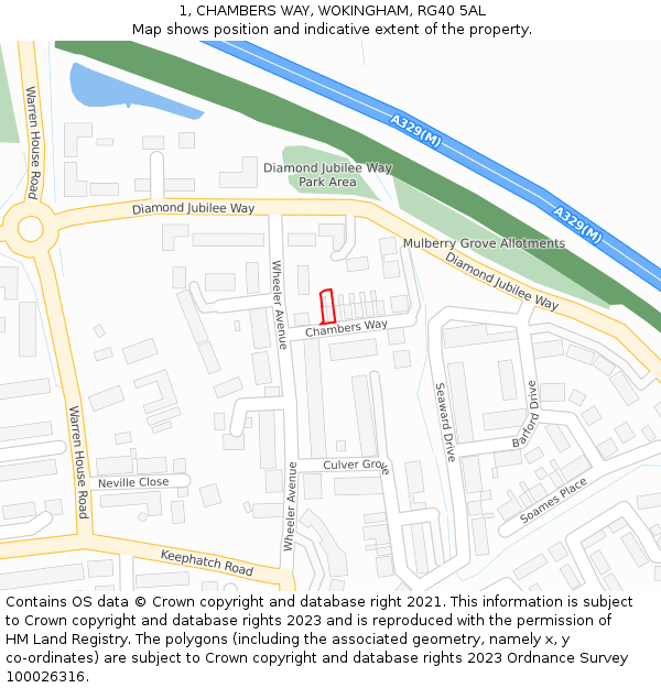 1, CHAMBERS WAY, WOKINGHAM, RG40 5AL: Location map and indicative extent of plot