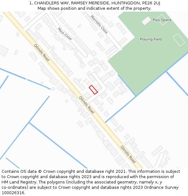 1, CHANDLERS WAY, RAMSEY MERESIDE, HUNTINGDON, PE26 2UJ: Location map and indicative extent of plot