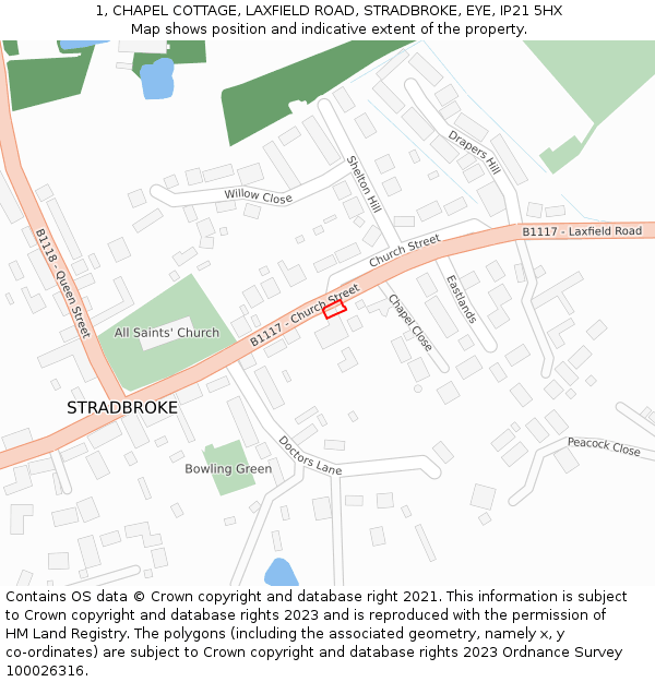 1, CHAPEL COTTAGE, LAXFIELD ROAD, STRADBROKE, EYE, IP21 5HX: Location map and indicative extent of plot