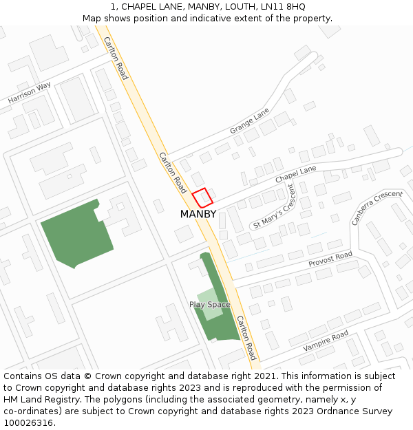 1, CHAPEL LANE, MANBY, LOUTH, LN11 8HQ: Location map and indicative extent of plot