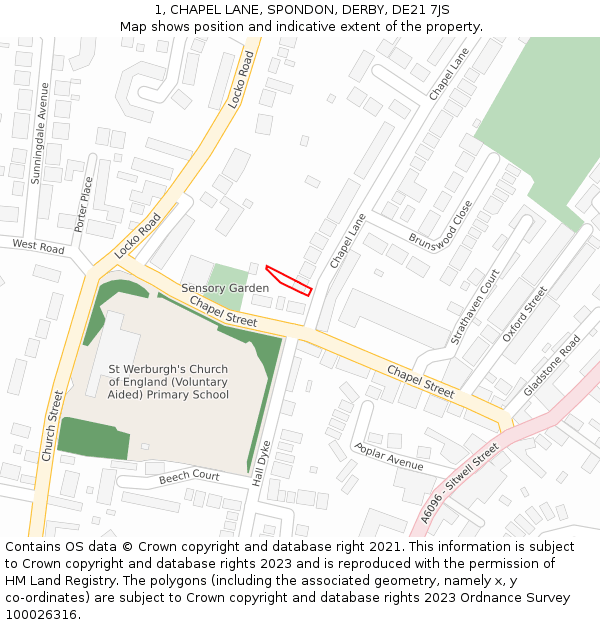 1, CHAPEL LANE, SPONDON, DERBY, DE21 7JS: Location map and indicative extent of plot