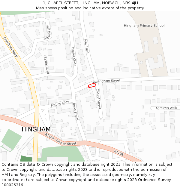 1, CHAPEL STREET, HINGHAM, NORWICH, NR9 4JH: Location map and indicative extent of plot