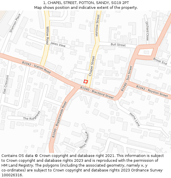 1, CHAPEL STREET, POTTON, SANDY, SG19 2PT: Location map and indicative extent of plot