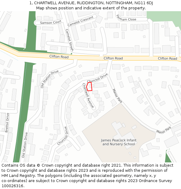 1, CHARTWELL AVENUE, RUDDINGTON, NOTTINGHAM, NG11 6DJ: Location map and indicative extent of plot