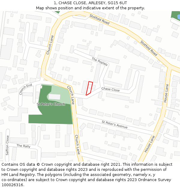 1, CHASE CLOSE, ARLESEY, SG15 6UT: Location map and indicative extent of plot