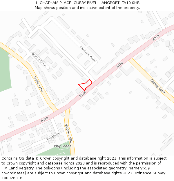 1, CHATHAM PLACE, CURRY RIVEL, LANGPORT, TA10 0HR: Location map and indicative extent of plot