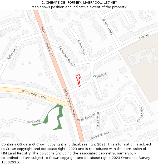 1, CHEAPSIDE, FORMBY, LIVERPOOL, L37 4EY: Location map and indicative extent of plot