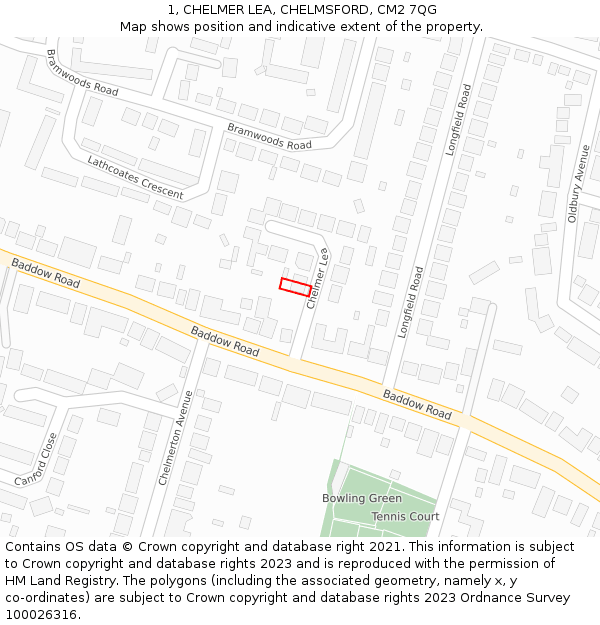 1, CHELMER LEA, CHELMSFORD, CM2 7QG: Location map and indicative extent of plot