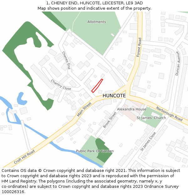 1, CHENEY END, HUNCOTE, LEICESTER, LE9 3AD: Location map and indicative extent of plot