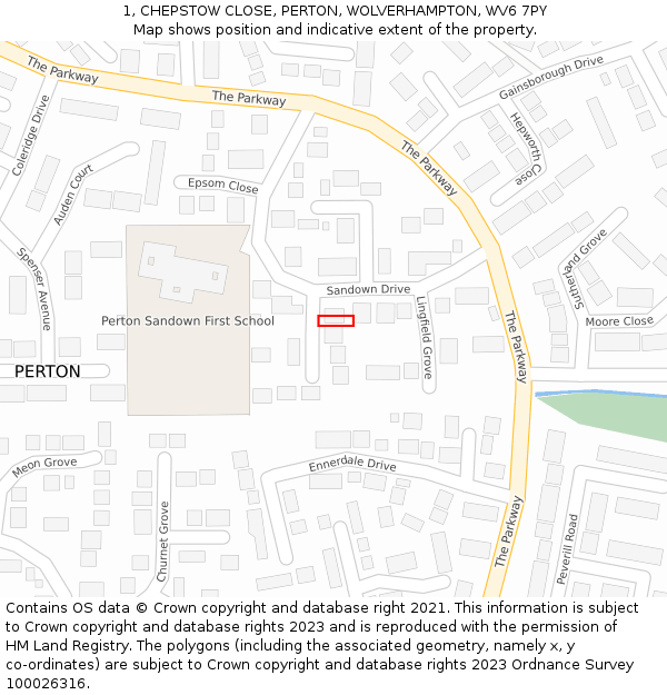 1, CHEPSTOW CLOSE, PERTON, WOLVERHAMPTON, WV6 7PY: Location map and indicative extent of plot