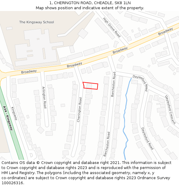 1, CHERINGTON ROAD, CHEADLE, SK8 1LN: Location map and indicative extent of plot