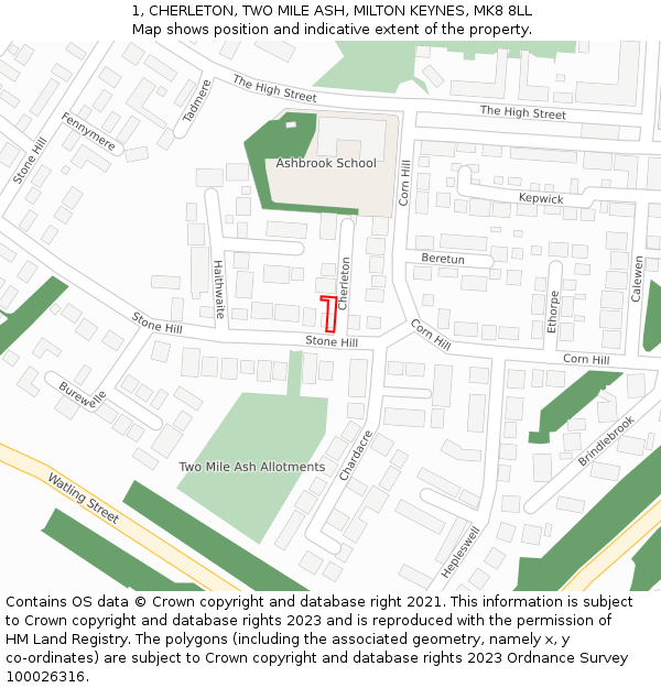 1, CHERLETON, TWO MILE ASH, MILTON KEYNES, MK8 8LL: Location map and indicative extent of plot