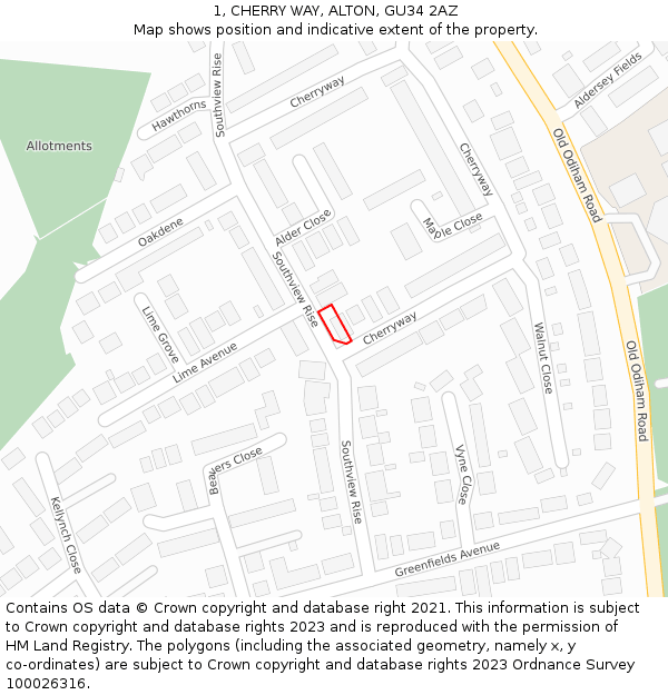 1, CHERRY WAY, ALTON, GU34 2AZ: Location map and indicative extent of plot