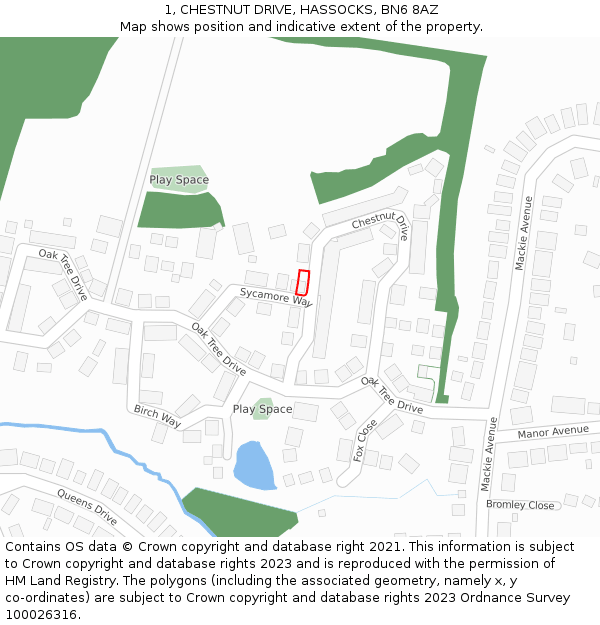 1, CHESTNUT DRIVE, HASSOCKS, BN6 8AZ: Location map and indicative extent of plot