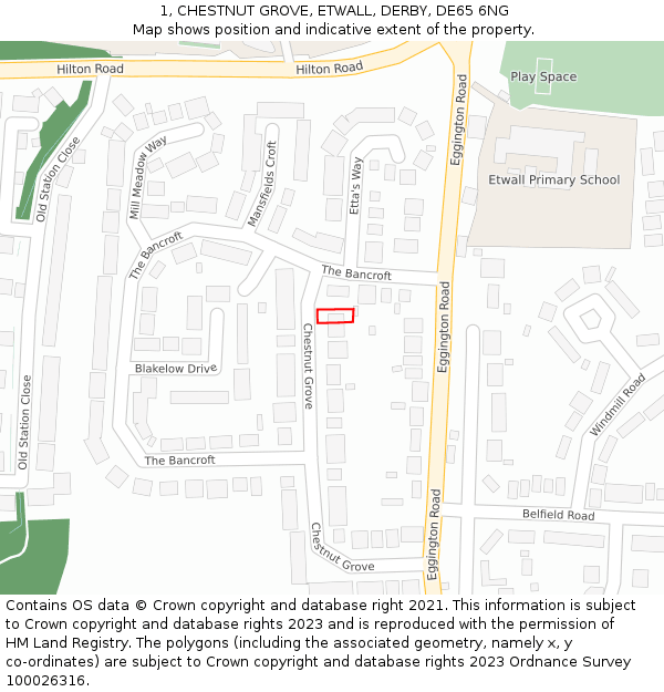 1, CHESTNUT GROVE, ETWALL, DERBY, DE65 6NG: Location map and indicative extent of plot