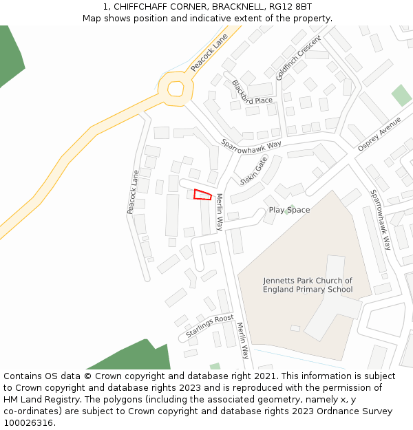 1, CHIFFCHAFF CORNER, BRACKNELL, RG12 8BT: Location map and indicative extent of plot