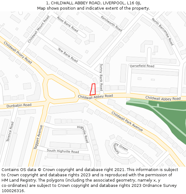 1, CHILDWALL ABBEY ROAD, LIVERPOOL, L16 0JL: Location map and indicative extent of plot