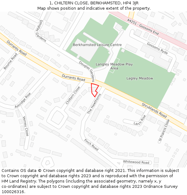 1, CHILTERN CLOSE, BERKHAMSTED, HP4 3JR: Location map and indicative extent of plot