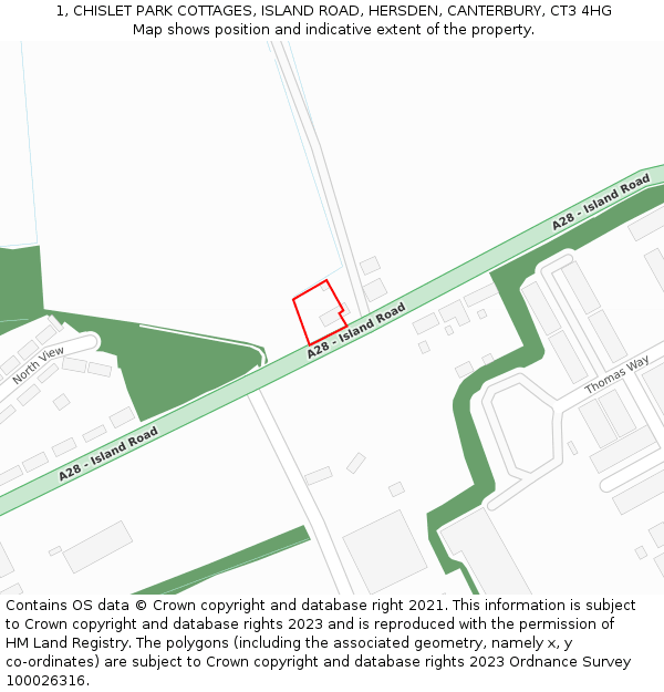 1, CHISLET PARK COTTAGES, ISLAND ROAD, HERSDEN, CANTERBURY, CT3 4HG: Location map and indicative extent of plot