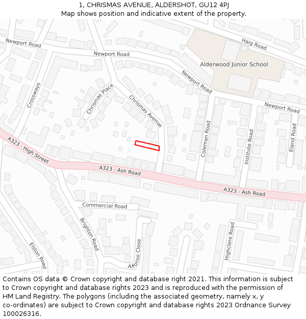 1, CHRISMAS AVENUE, ALDERSHOT, GU12 4PJ: Location map and indicative extent of plot