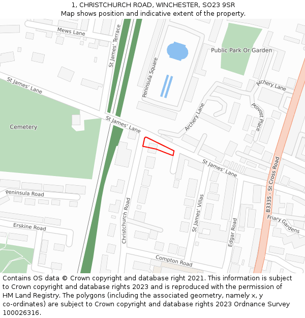 1, CHRISTCHURCH ROAD, WINCHESTER, SO23 9SR: Location map and indicative extent of plot