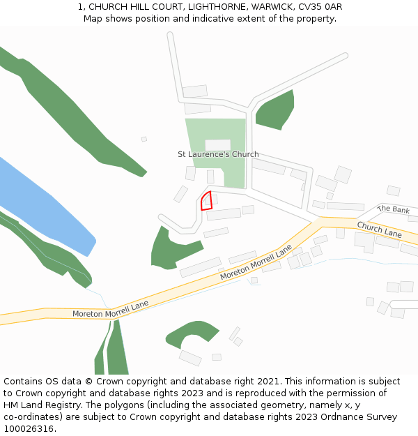 1, CHURCH HILL COURT, LIGHTHORNE, WARWICK, CV35 0AR: Location map and indicative extent of plot