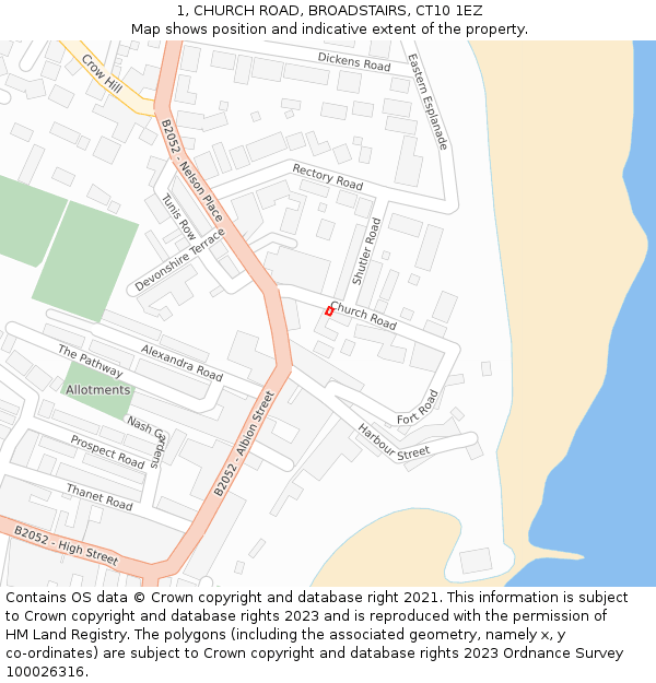 1, CHURCH ROAD, BROADSTAIRS, CT10 1EZ: Location map and indicative extent of plot