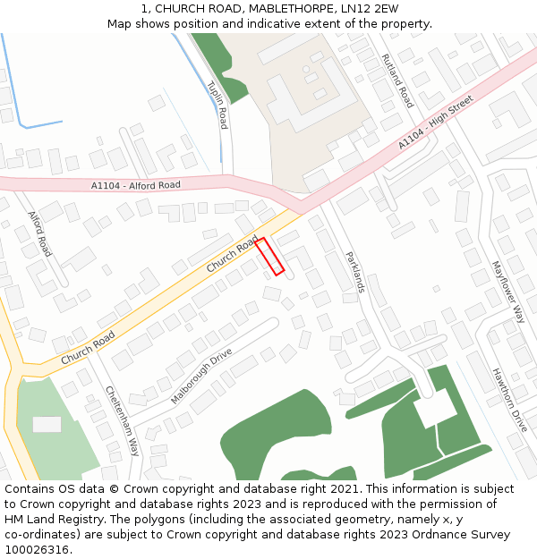 1, CHURCH ROAD, MABLETHORPE, LN12 2EW: Location map and indicative extent of plot