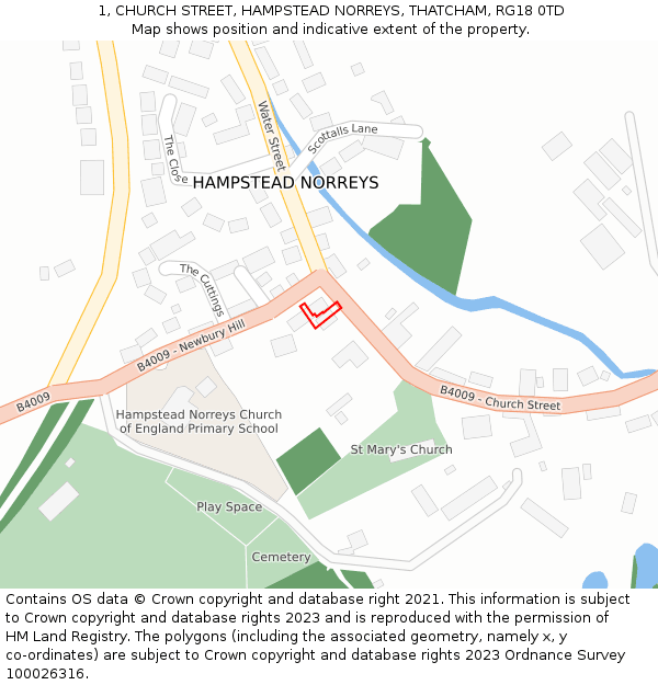 1, CHURCH STREET, HAMPSTEAD NORREYS, THATCHAM, RG18 0TD: Location map and indicative extent of plot