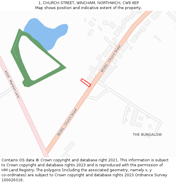 1, CHURCH STREET, WINCHAM, NORTHWICH, CW9 6EP: Location map and indicative extent of plot