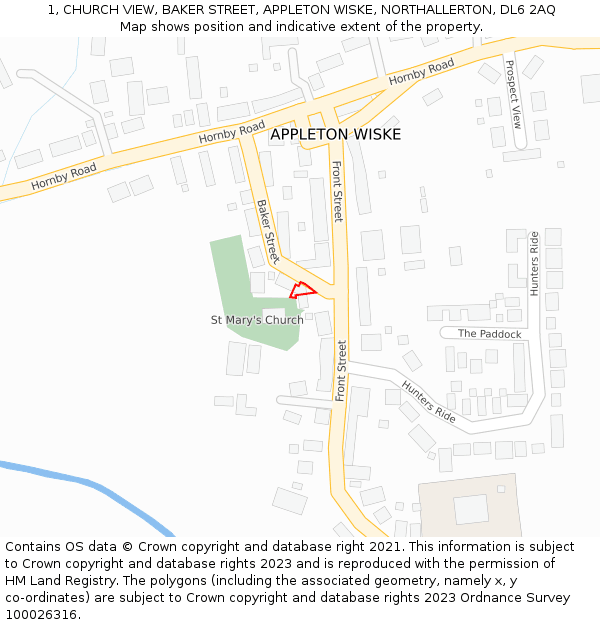 1, CHURCH VIEW, BAKER STREET, APPLETON WISKE, NORTHALLERTON, DL6 2AQ: Location map and indicative extent of plot