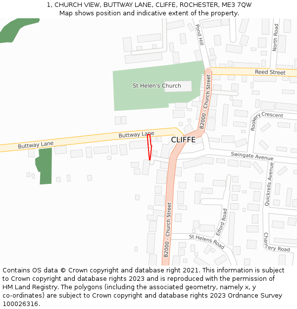 1, CHURCH VIEW, BUTTWAY LANE, CLIFFE, ROCHESTER, ME3 7QW: Location map and indicative extent of plot