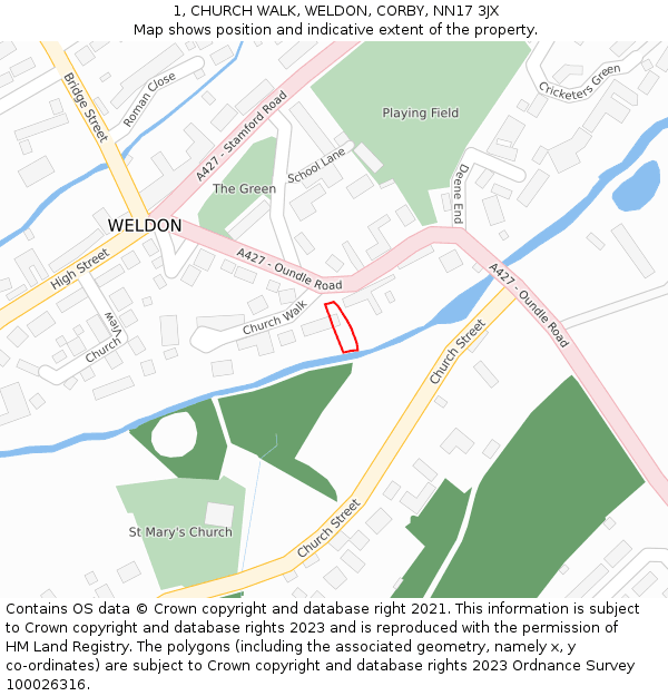 1, CHURCH WALK, WELDON, CORBY, NN17 3JX: Location map and indicative extent of plot